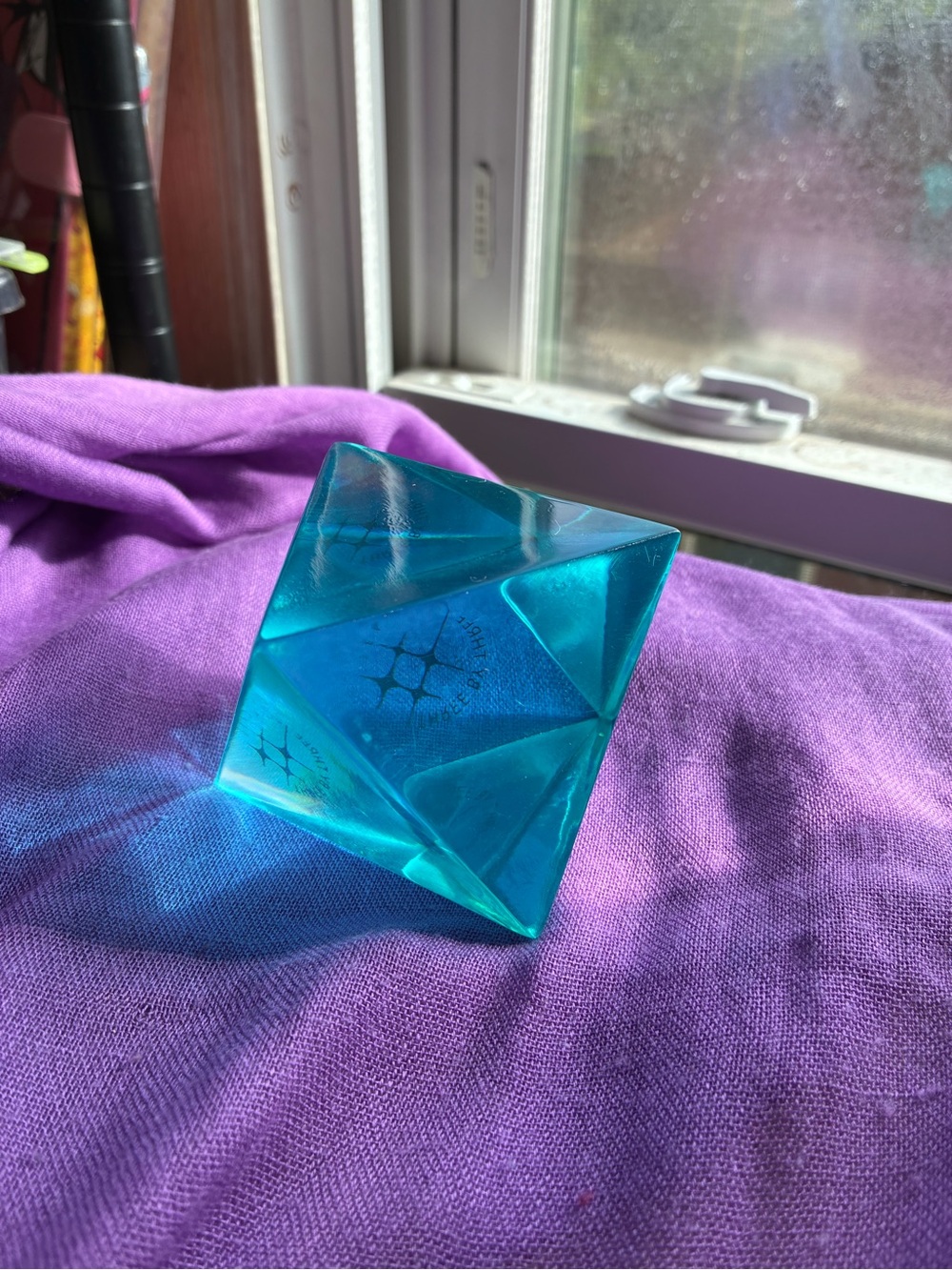 Teal Crystal Pyramid Decorative Accent - Glass Art